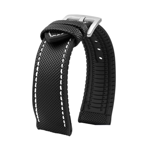 Passend for Longines Seiko Water Ghost Hamilton Serie Nylon Gummi Boden Uhrenarmband 20mm 22mm 23 Strap Herren weiches wasserdichtes Armband (Color : Black White silver A, Size : 21mm) von Svincoter