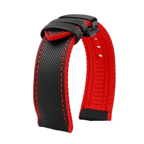 Passend for Longines Seiko Water Ghost Hamilton Serie Nylon Gummi Boden Uhrenarmband 20mm 22mm 23 Strap Herren weiches wasserdichtes Armband (Color : Black red Black B, Size : 19mm) von Svincoter