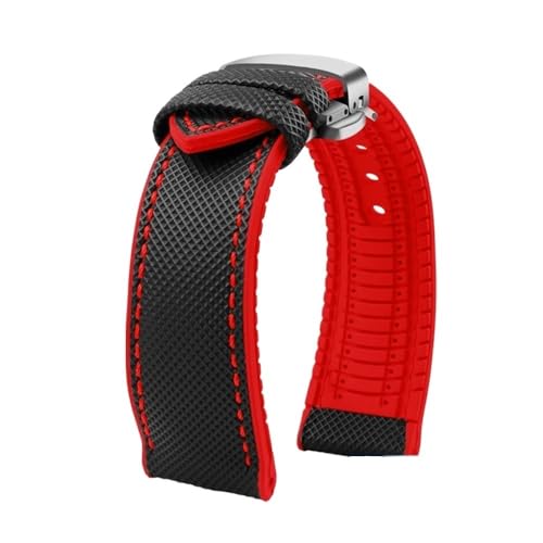 Passend for Longines Seiko Water Ghost Hamilton Serie Nylon Gummi Boden Uhrenarmband 20mm 22mm 23 Strap Herren weiches wasserdichtes Armband (Color : Black red silver B, Size : 24mm) von Svincoter