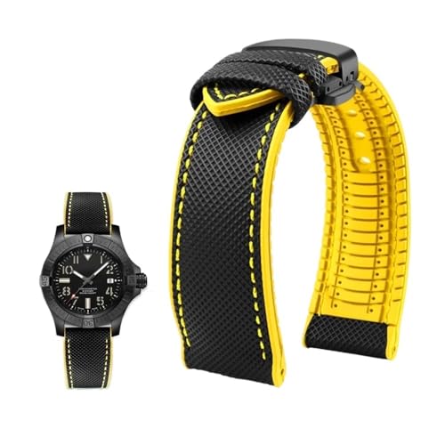 Passend for Longines Seiko Water Ghost Hamilton Serie Nylon Gummi Boden Uhrenarmband 20mm 22mm 23 Strap Herren weiches wasserdichtes Armband (Color : Black yellow black B, Size : 23mm) von Svincoter