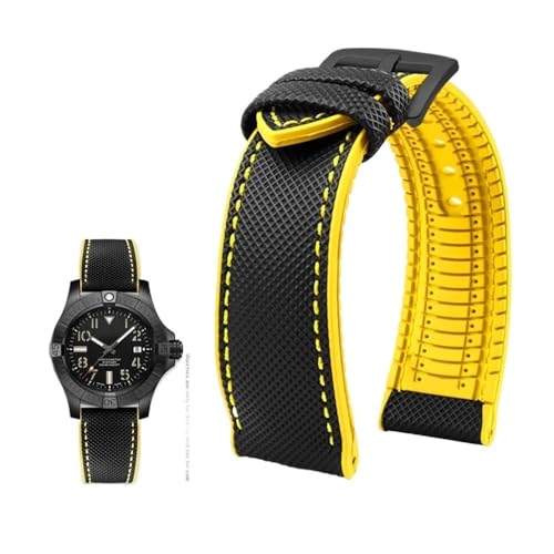 Passend for Longines Seiko Water Ghost Hamilton Serie Nylon Gummi Boden Uhrenarmband 20mm 22mm 23 Strap Herren weiches wasserdichtes Armband (Color : Black yellow blackA, Size : 21mm) von Svincoter