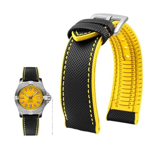 Passend for Longines Seiko Water Ghost Hamilton Serie Nylon Gummi Boden Uhrenarmband 20mm 22mm 23 Strap Herren weiches wasserdichtes Armband (Color : Black yellow silverA, Size : 21mm) von Svincoter