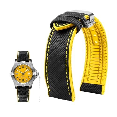 Passend for Longines Seiko Water Ghost Hamilton Serie Nylon Gummi Boden Uhrenarmband 20mm 22mm 23 Strap Herren weiches wasserdichtes Armband (Color : Black yellow silverB, Size : 21mm) von Svincoter