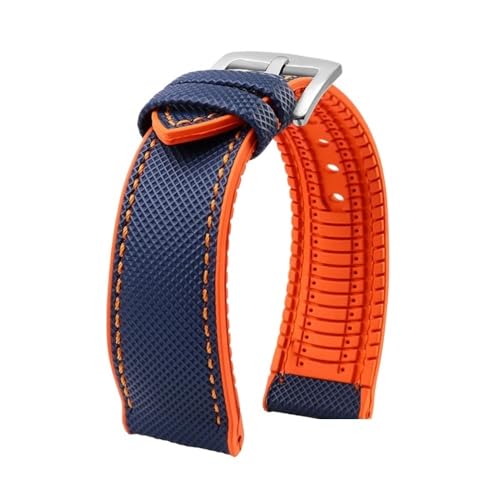 Passend for Longines Seiko Water Ghost Hamilton Serie Nylon Gummi Boden Uhrenarmband 20mm 22mm 23 Strap Herren weiches wasserdichtes Armband (Color : Blue Orange silver A, Size : 20mm) von Svincoter