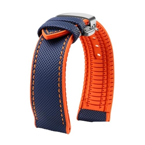 Passend for Longines Seiko Water Ghost Hamilton Serie Nylon Gummi Boden Uhrenarmband 20mm 22mm 23 Strap Herren weiches wasserdichtes Armband (Color : Blue Orange silverB, Size : 21mm) von Svincoter