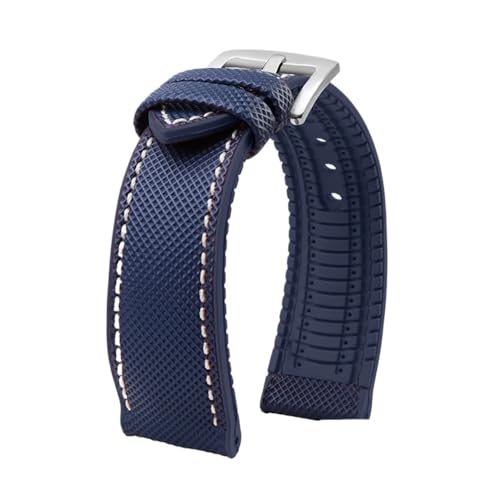 Passend for Longines Seiko Water Ghost Hamilton Serie Nylon Gummi Boden Uhrenarmband 20mm 22mm 23 Strap Herren weiches wasserdichtes Armband (Color : Blue White silver A, Size : 21mm) von Svincoter