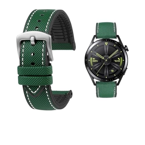 Passend for Longines Seiko Water Ghost Hamilton Serie Nylon Gummi Boden Uhrenarmband 20mm 22mm 23 Strap Herren weiches wasserdichtes Armband (Color : Green White silver A, Size : 19mm) von Svincoter