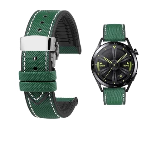 Passend for Longines Seiko Water Ghost Hamilton Serie Nylon Gummi Boden Uhrenarmband 20mm 22mm 23 Strap Herren weiches wasserdichtes Armband (Color : Green White silver B, Size : 19mm) von Svincoter