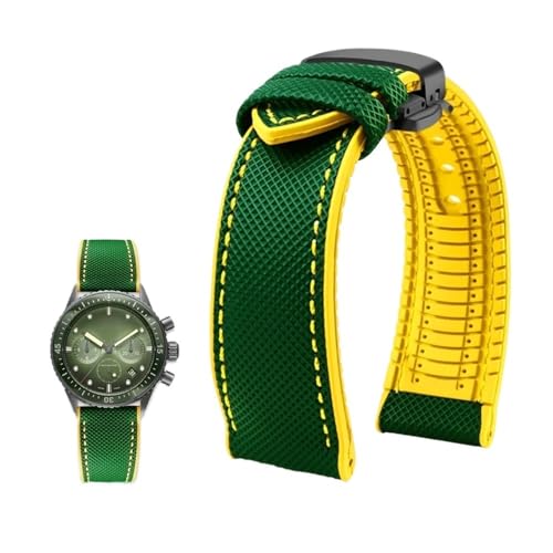 Passend for Longines Seiko Water Ghost Hamilton Serie Nylon Gummi Boden Uhrenarmband 20mm 22mm 23 Strap Herren weiches wasserdichtes Armband (Color : Green yellow blackB, Size : 21mm) von Svincoter