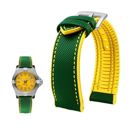 Passend for Longines Seiko Water Ghost Hamilton Serie Nylon Gummi Boden Uhrenarmband 20mm 22mm 23 Strap Herren weiches wasserdichtes Armband (Color : Green yellow silverA, Size : 20mm) von Svincoter