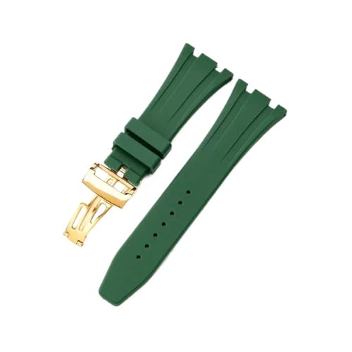 Passend for Seiko Ap Royal Oak Uhrenarmband, Silikon, Orange, Grün, Blau, 15400/26331/15500, wasserdicht, for Herren und Damen, Gummi, 27 mm, 28 mm (Color : Army Green-Golden-Z1, Size : 26mm) von Svincoter