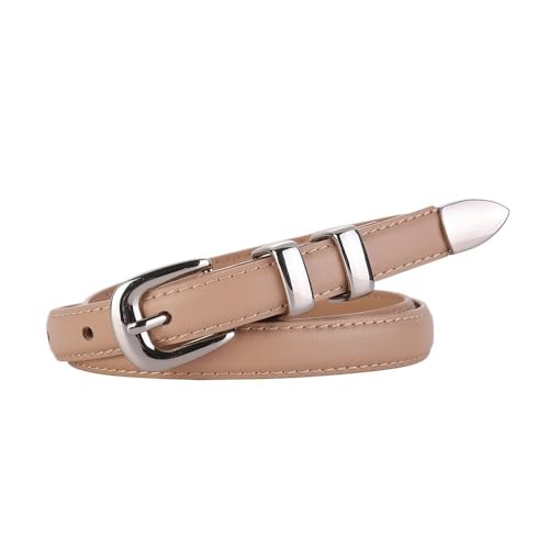 Svincoter 1,4 cm Frauen einfache multifunktionale Stil glänzend Silber Schnalle Metall Ring Rindsleder gürtel(100cm_Apricot) von Svincoter