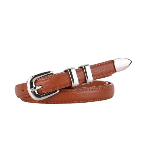 Svincoter 1,4 cm Frauen einfache multifunktionale Stil glänzend Silber Schnalle Metall Ring Rindsleder gürtel(100cm_Brown) von Svincoter