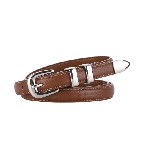 Svincoter 1,4 cm Frauen einfache multifunktionale Stil glänzend Silber Schnalle Metall Ring Rindsleder gürtel(100cm_Burnt orange) von Svincoter