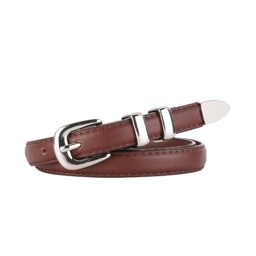 Svincoter 1,4 cm Frauen einfache multifunktionale Stil glänzend Silber Schnalle Metall Ring Rindsleder gürtel(100cm_Coffee) von Svincoter