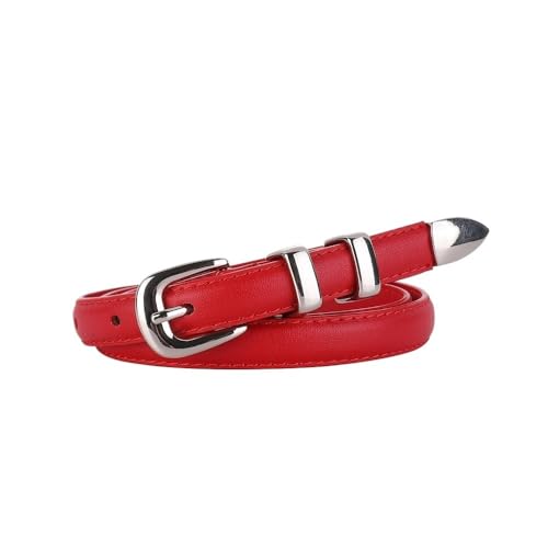 Svincoter 1,4 cm Frauen einfache multifunktionale Stil glänzend Silber Schnalle Metall Ring Rindsleder gürtel(100cm_Red) von Svincoter