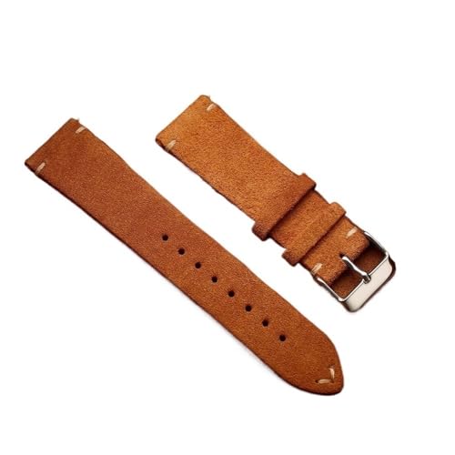 Svincoter 16/18/20/22 mm Herren-/Damen-Armband aus weichem Kalbsleder im Vintage-Stil, Schnellverschluss, passend for die meisten Uhren mit flacher Öffnung(Yellow Brown,22mm) von Svincoter