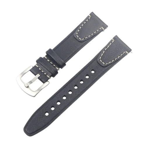 Svincoter 18, 20, 22 mm, handgefertigtes Vintage-Uhrenarmband mit Schnellverschluss aus Vollnarbenleder, passend for die meisten Uhren mit flacher Öffnung(Black sl buckle,20mm) von Svincoter