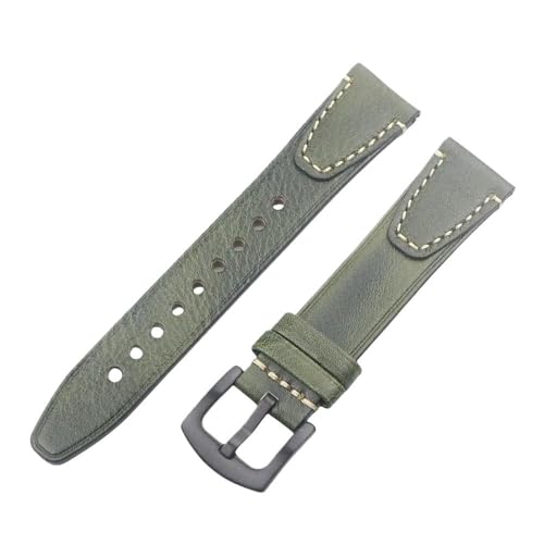 Svincoter 18, 20, 22 mm, handgefertigtes Vintage-Uhrenarmband mit Schnellverschluss aus Vollnarbenleder, passend for die meisten Uhren mit flacher Öffnung(Green bk buckle,20mm) von Svincoter
