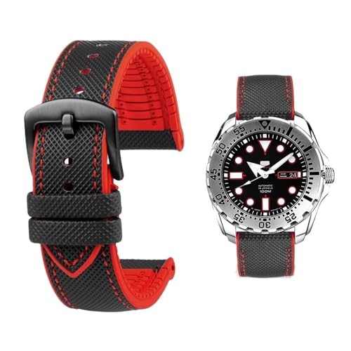 Svincoter 19–24 mm Herren-Armband aus Gummi, wasserdicht, staubdicht, passend for die meisten wasserdichten Uhrenarmbänder mit flacher Öffnung(Black red Black pin,22mm) von Svincoter