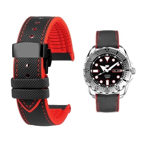 Svincoter 19–24 mm Herren-Armband aus Gummi, wasserdicht, staubdicht, passend for die meisten wasserdichten Uhrenarmbänder mit flacher Öffnung(Black red bk Folding,20mm) von Svincoter
