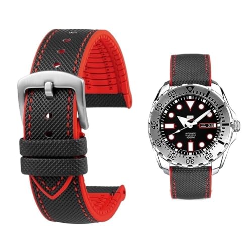Svincoter 19–24 mm Herren-Armband aus Gummi, wasserdicht, staubdicht, passend for die meisten wasserdichten Uhrenarmbänder mit flacher Öffnung(Black red silver pin,23mm) von Svincoter