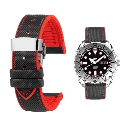 Svincoter 19–24 mm Herren-Armband aus Gummi, wasserdicht, staubdicht, passend for die meisten wasserdichten Uhrenarmbänder mit flacher Öffnung(Black red sk Folding,19mm) von Svincoter