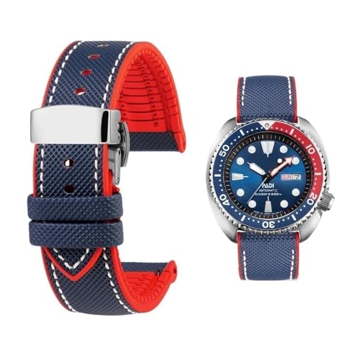 Svincoter 19–24 mm Herren-Armband aus Gummi, wasserdicht, staubdicht, passend for die meisten wasserdichten Uhrenarmbänder mit flacher Öffnung(Blue red sk Folding,22mm) von Svincoter