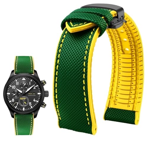 Svincoter 19–24 mm Herren-Armband aus Gummi, wasserdicht, staubdicht, passend for die meisten wasserdichten Uhrenarmbänder mit flacher Öffnung(Green yellow bk Fold,21mm) von Svincoter