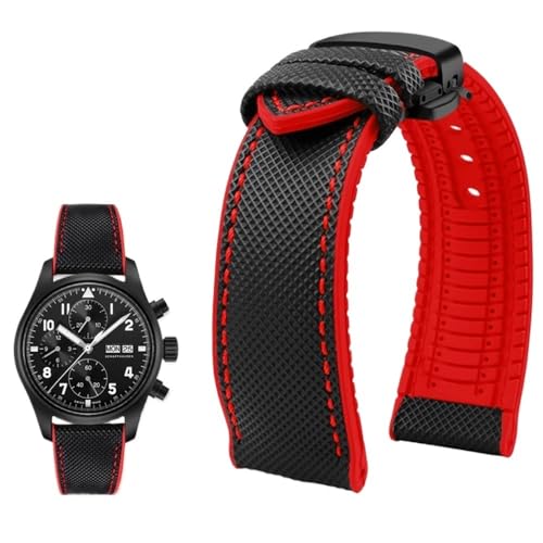 Svincoter 19–24 mm wasserdichtes Uhrenarmband aus Canvas und Nylonkautschuk for Herren, passend for Breitling/Omega/IWC/Citizen/TUDOR/Hamilton(Black red Black B,19mm) von Svincoter