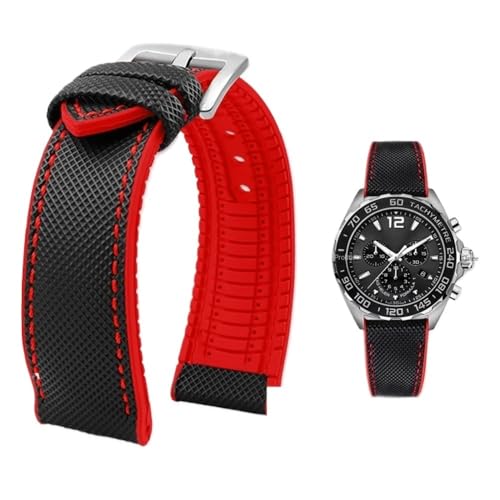 Svincoter 19–24 mm wasserdichtes Uhrenarmband aus Canvas und Nylonkautschuk for Herren, passend for Breitling/Omega/IWC/Citizen/TUDOR/Hamilton(Black red silver A,20mm) von Svincoter