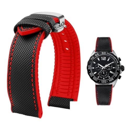 Svincoter 19–24 mm wasserdichtes Uhrenarmband aus Canvas und Nylonkautschuk for Herren, passend for Breitling/Omega/IWC/Citizen/TUDOR/Hamilton(Black red silver B,19mm) von Svincoter