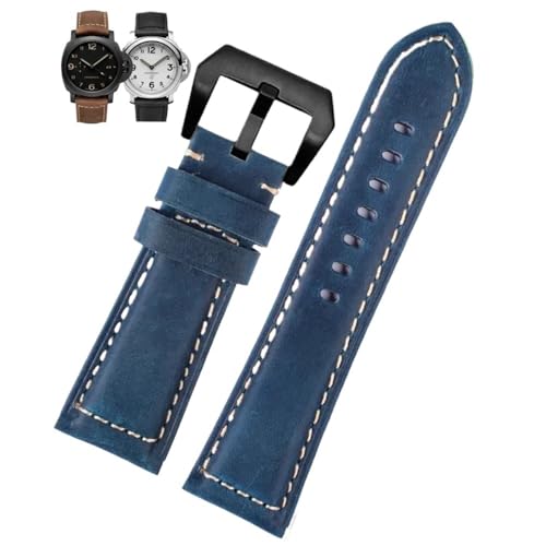 Svincoter 22/24/26 mm Herren-Armband aus mattiertem Vintage-Echtleder, passend for Panerai PAM111 441 312, passend for Breitling, passend for Hamilton(Blue b buckle,26mm) von Svincoter