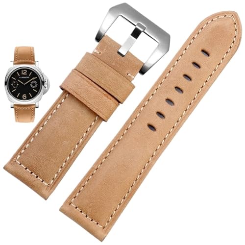 Svincoter 22/24/26 mm Herren-Armband aus mattiertem Vintage-Echtleder, passend for Panerai PAM111 441 312, passend for Breitling, passend for Hamilton(Khaki s,26mm) von Svincoter