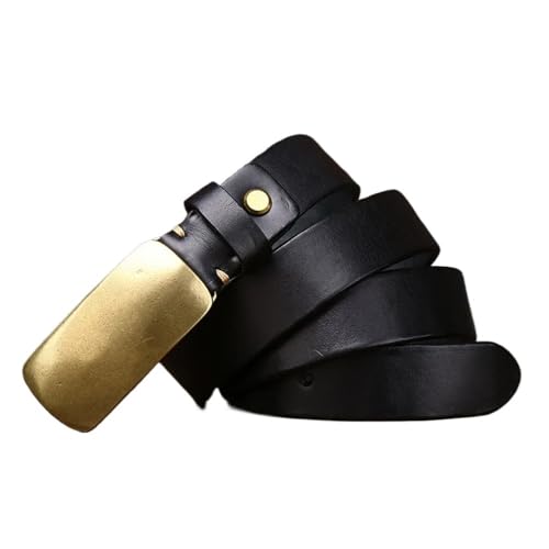 Svincoter 3,3 cm Herren-Jeansgürtel aus echtem Leder mit glatter Messingschnalle(115CM_Black A) von Svincoter