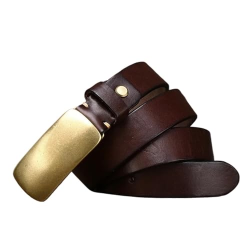Svincoter 3,3 cm Herren-Jeansgürtel aus echtem Leder mit glatter Messingschnalle(115CM_Coffee A) von Svincoter