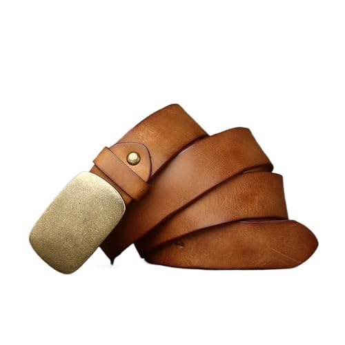 Svincoter 3,3 cm Herren-Jeansgürtel aus echtem Leder mit glatter Messingschnalle(115CM_Khaki B) von Svincoter