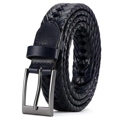 Svincoter 3,6 cm Langer, geflochtener Vintage-Jeansgürtel aus echtem Leder mit großer Dornschließe, passend for Männer und Frauen(125cm_BL) von Svincoter
