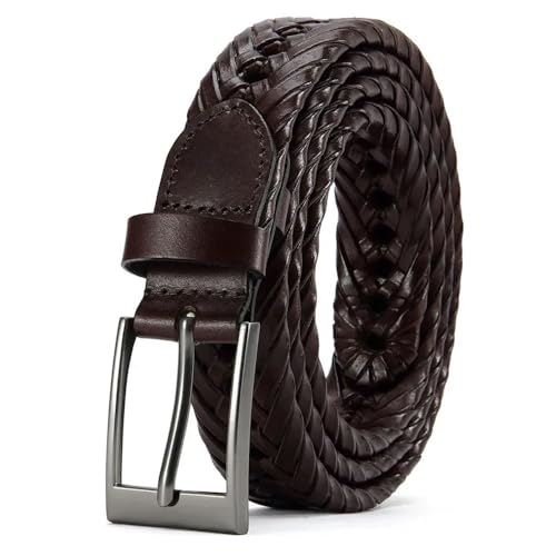 Svincoter 3,6 cm Langer, geflochtener Vintage-Jeansgürtel aus echtem Leder mit großer Dornschließe, passend for Männer und Frauen(145cm_BR) von Svincoter