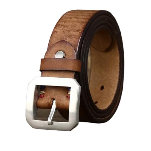 Svincoter 3,8 cm Dicker Herrengürtel aus echtem Leder for lässige Jeans mit Edelstahlschnalle(110cm_Khaki) von Svincoter