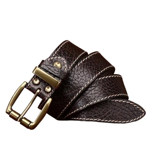 Svincoter 3,8 cm Dicker Retro-Jeansgürtel aus echtem Leder for Herren mit Messingschnalle(110cm_Brown) von Svincoter