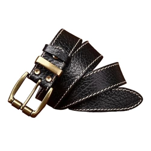 Svincoter 3,8 cm Dicker Retro-Jeansgürtel aus echtem Leder for Herren mit Messingschnalle(120cm_Black) von Svincoter