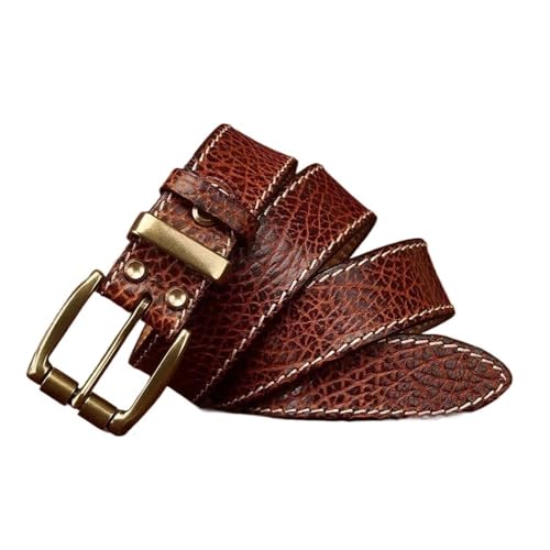 Svincoter 3,8 cm Dicker Retro-Jeansgürtel aus echtem Leder for Herren mit Messingschnalle(120cm_Khaki) von Svincoter