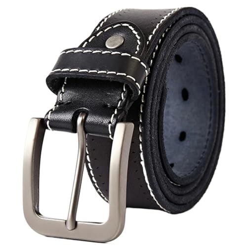 Svincoter 3,8 cm Herren Leder Metall pin Schnalle Retro Casual Jeans gürtel(120CM_Black) von Svincoter