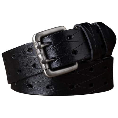 Svincoter 3,8 cm Herren Ledergürtel mit Doppelnadelschnalle, klassischer Jeansgürtel mit Zwei Reihenlöchern(110cm_Black) von Svincoter