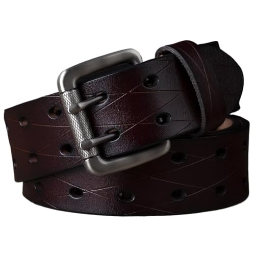 Svincoter 3,8 cm Herren Ledergürtel mit Doppelnadelschnalle, klassischer Jeansgürtel mit Zwei Reihenlöchern(125cm_Coffee) von Svincoter