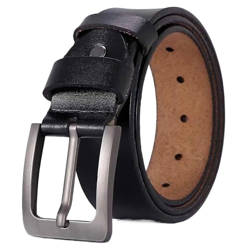 Svincoter 3,8 cm Herrengürtel aus echtem Leder mit Dornschließe, Übergröße, lang, große Taille, passend for Jeans(115cm_Black) von Svincoter