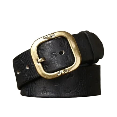Svincoter 3,8 cm Herrengürtel aus echtem Leder mit Kupferschnalle und Prägung(120cm_Black) von Svincoter