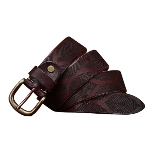 Svincoter 3,8 cm Männer Reine Dicke Rindsleder Messing Schnalle Vintage Jeans Gürtel(125cm_Brown) von Svincoter