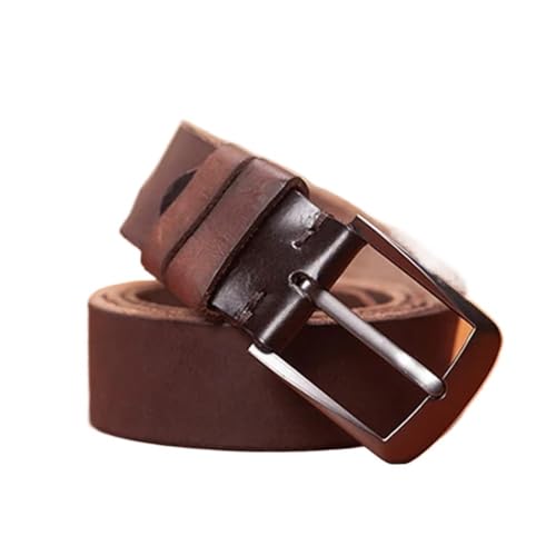 Svincoter 3,8 cm Männer Retro Echtes Leder Metall Pin Schnalle Casual Jeans Gürtel(135cm_Dark Brown) von Svincoter